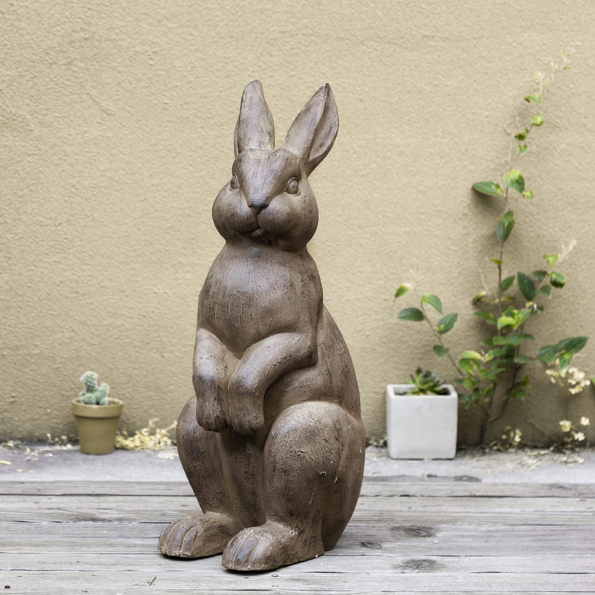 Glitzhome rabbit statue side view shows sturdy MGO and fiberglass construction.