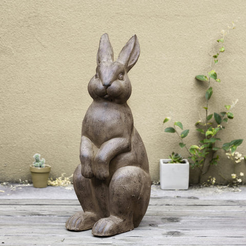 Glitzhome rabbit statue side view shows sturdy MGO and fiberglass construction.