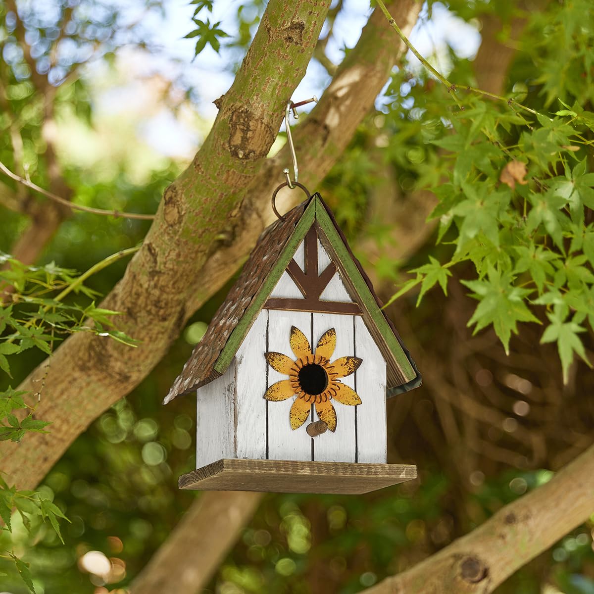 Glitzhome solid wood bird house hanging adds rustic patio charm