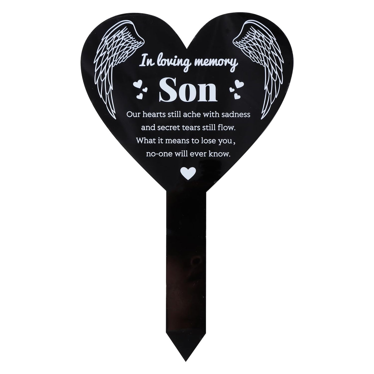 GLOBLELAND heart-shaped son garden stake memorial in acrylic for cemetery decor.