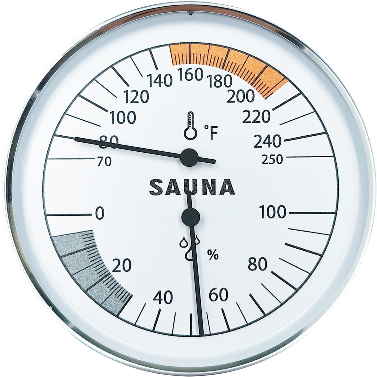 Globotech sauna thermometer-hygrometer front dial for clear readings during sessions