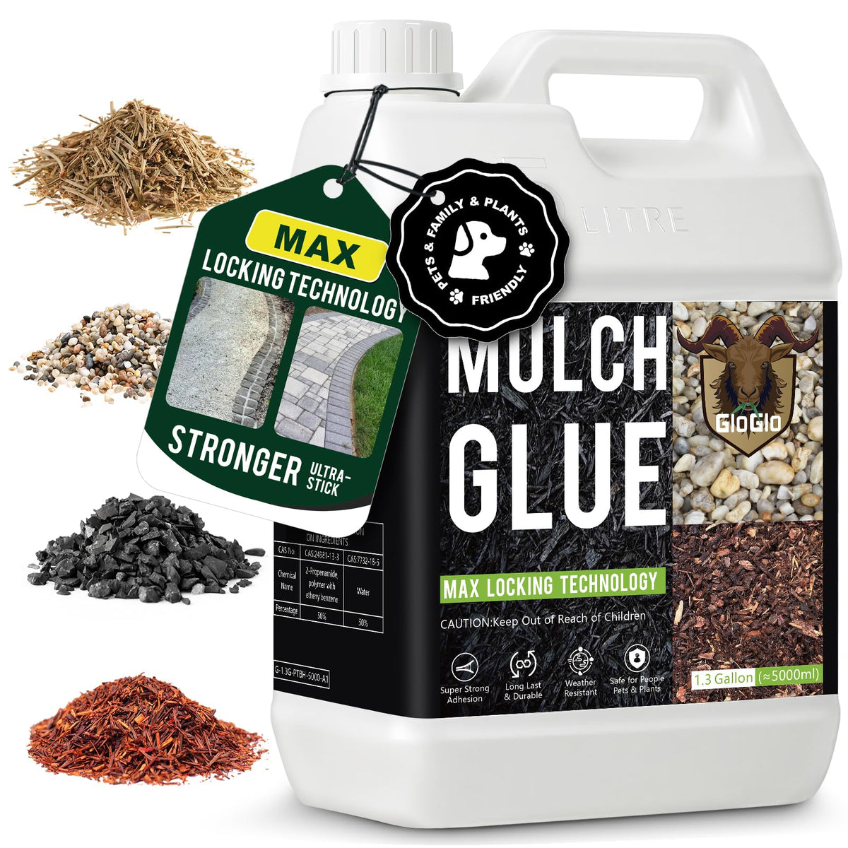 GloGlo 166OZ mulch glue bottle ready-to-use for DIY landscaping.