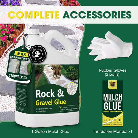GloGlo mulch adhesive secures wood chips and pine straw for tidy garden beds.