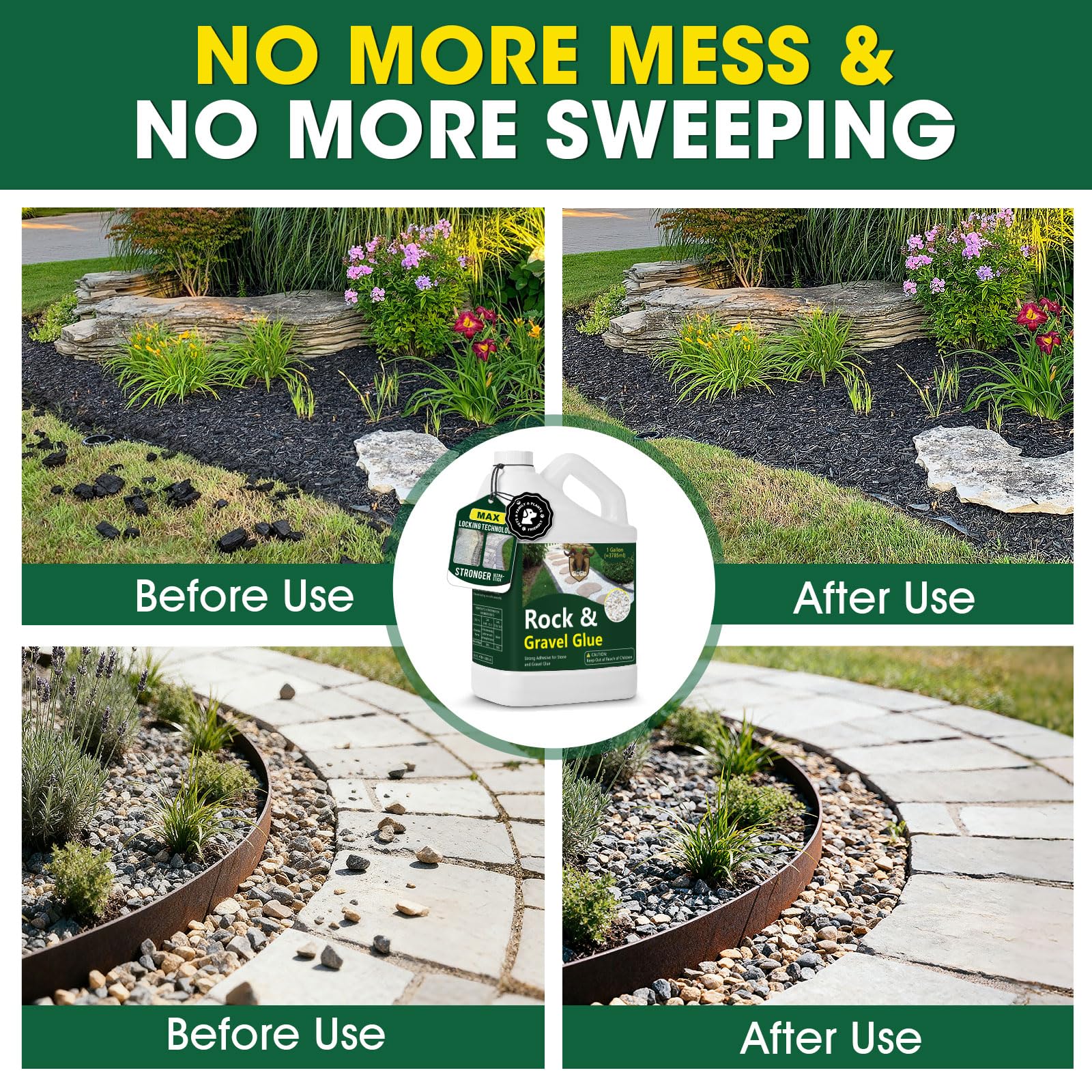GloGlo pea gravel bond keeps decorative stones in place during seasonal changes.