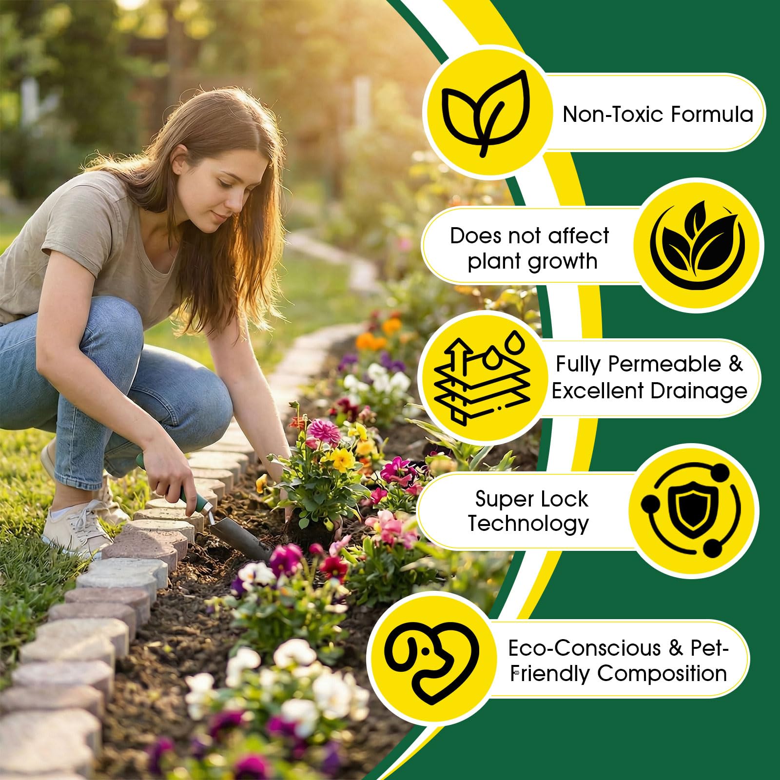 GloGlo strong adhesion for rocks and mulch, ideal for durable garden layouts.