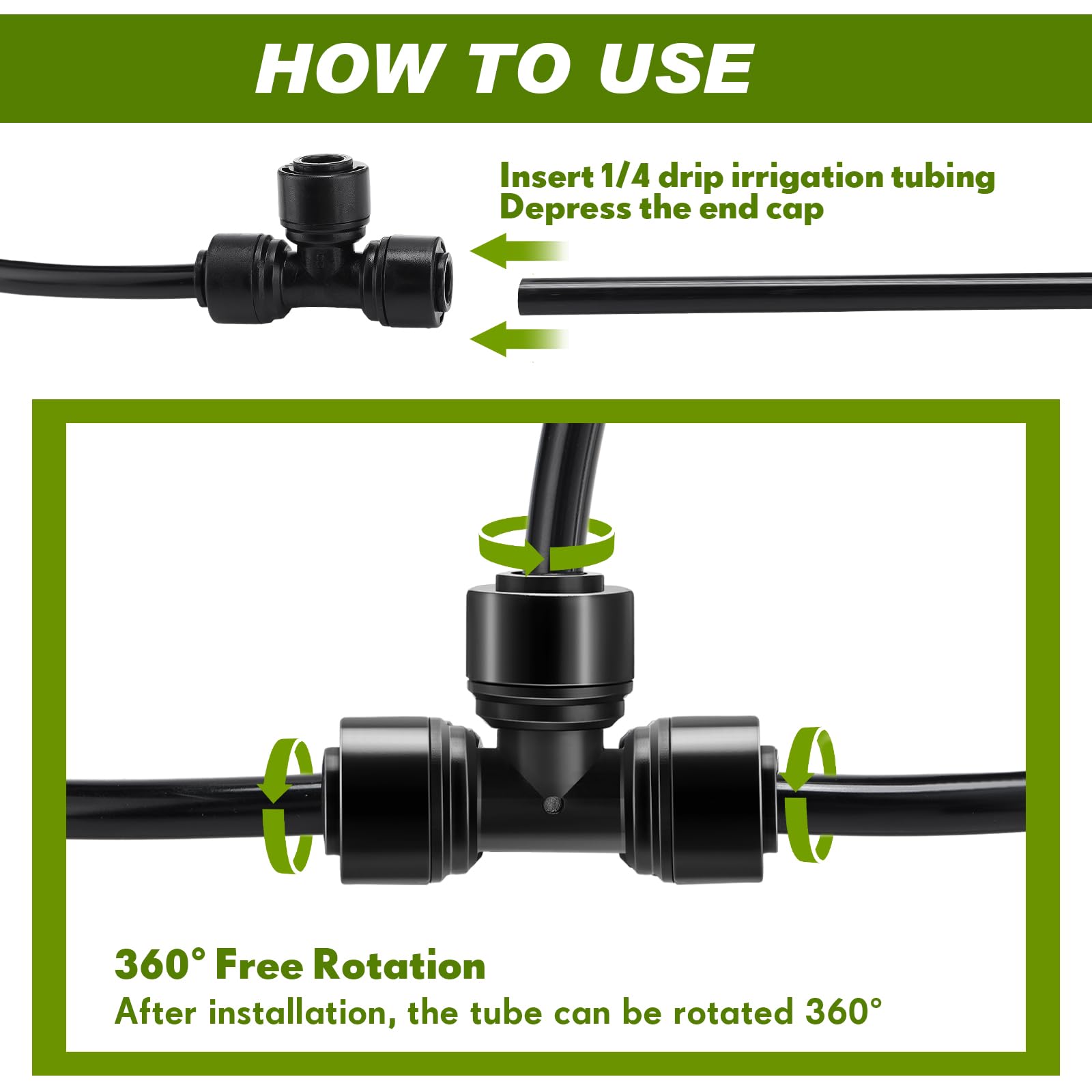 Glooglitter black drip irrigation connector fits 1/4 inch tubing for easy installation.