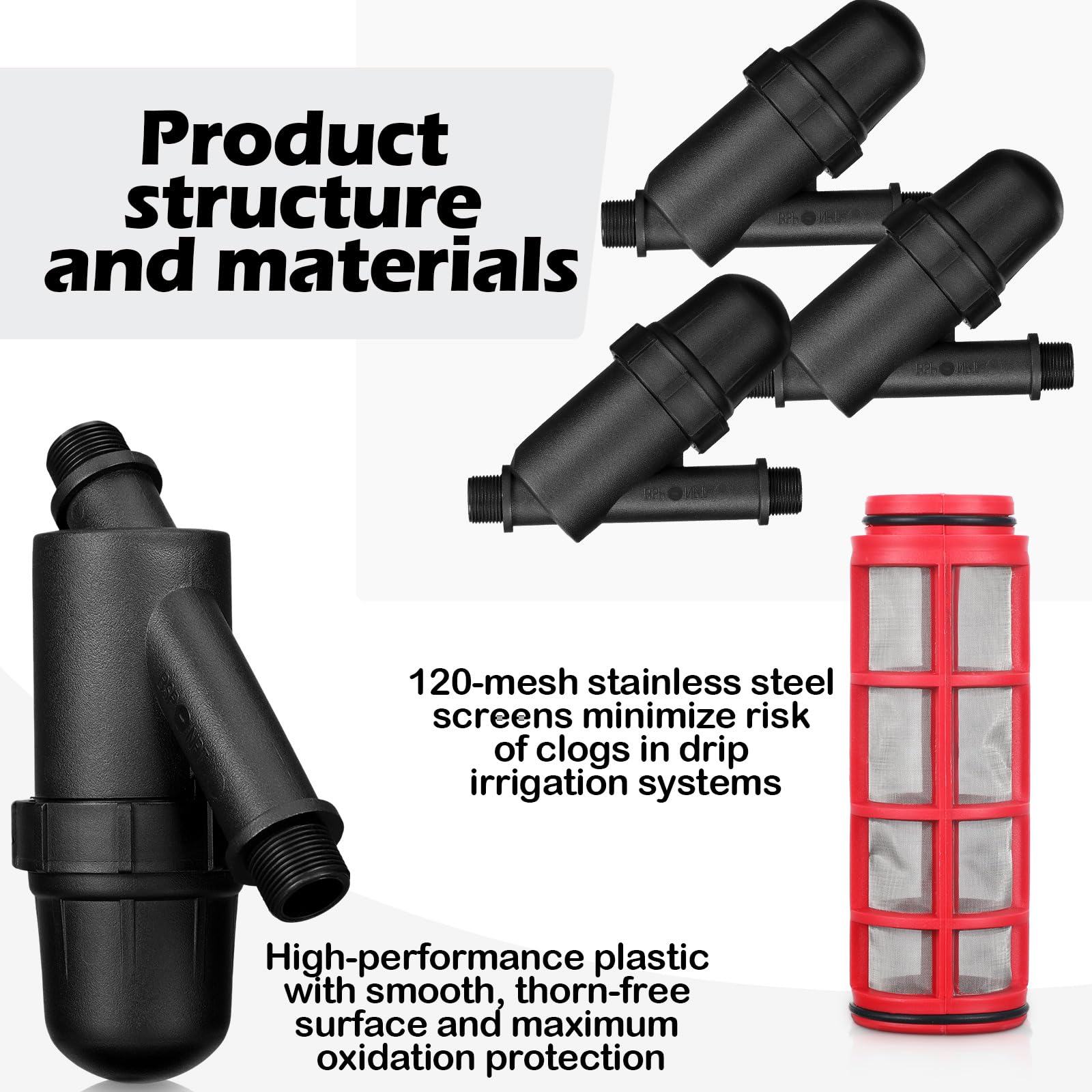 Glooglitter drip filter with four mesh screens for debris control.