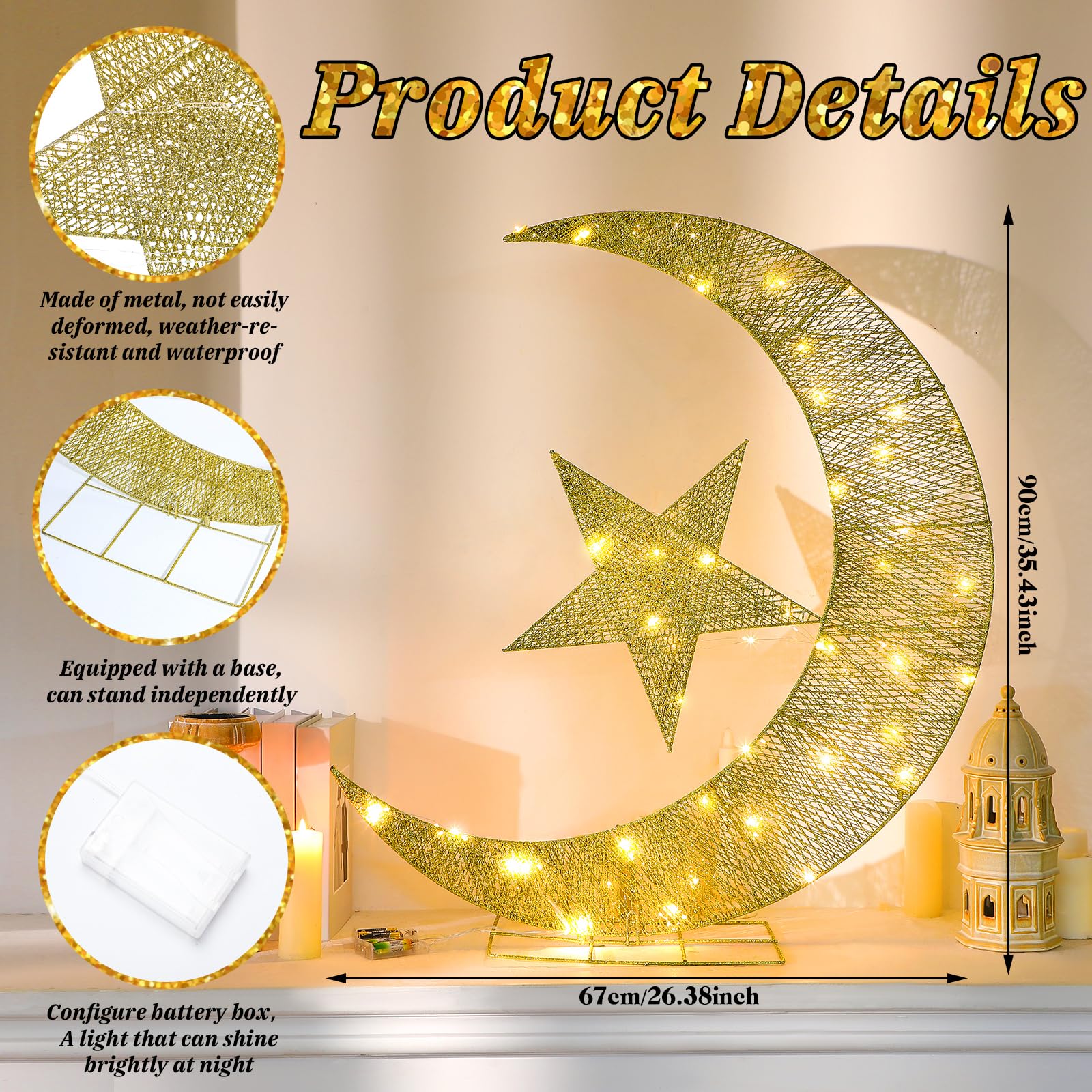 Glooglitter Eid moon base stand keeps the display stable outdoors.