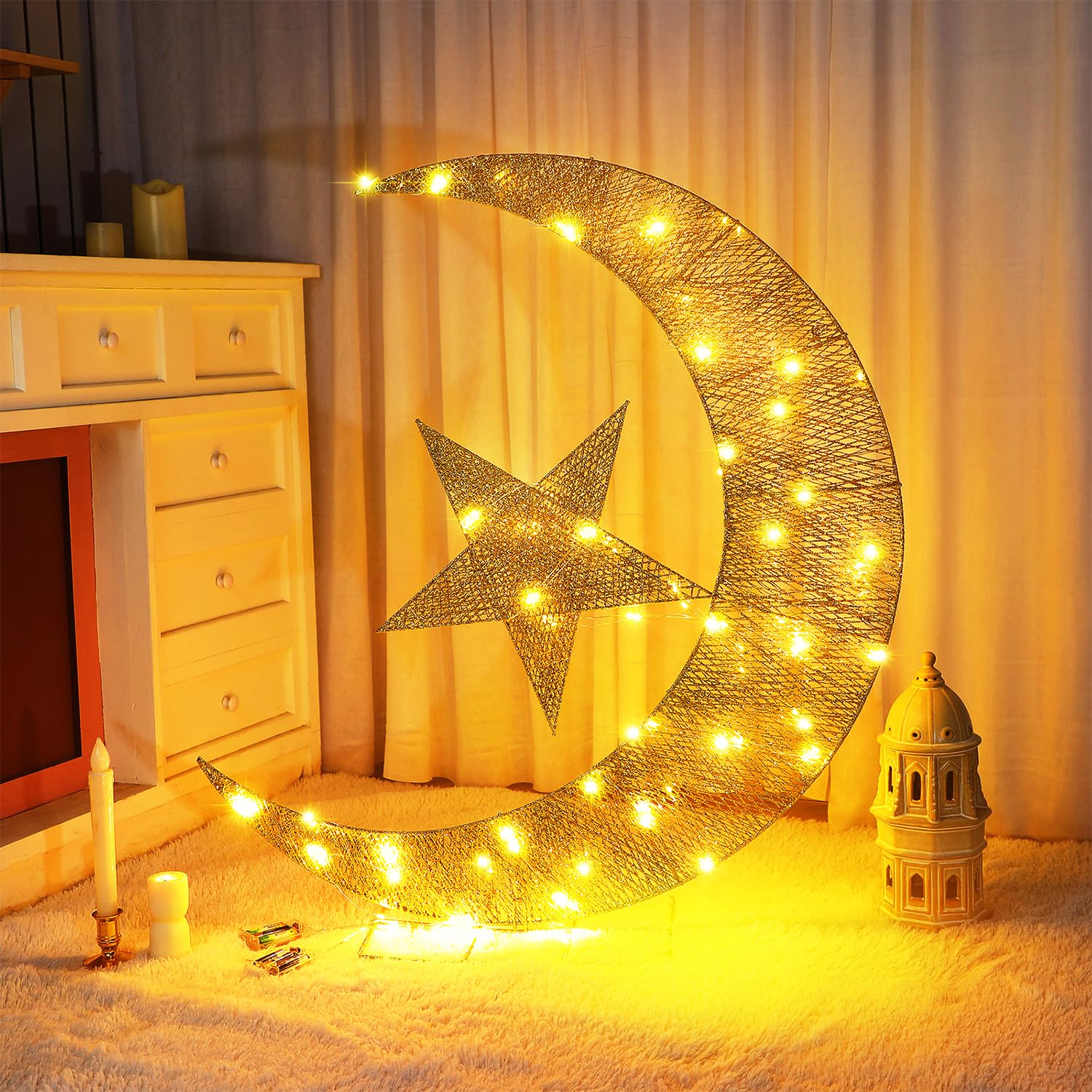 Glooglitter Eid moon decoration with LED lights for warm outdoor ambiance.