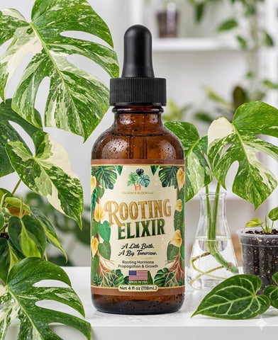 Gloom & Bloom Prop Drops bottle for stimulating root growth in plant cuttings.