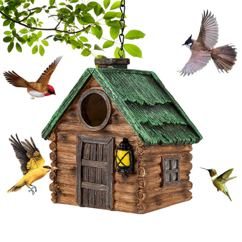 GLOPHOK bird house exterior front view with weatherproof resin construction.