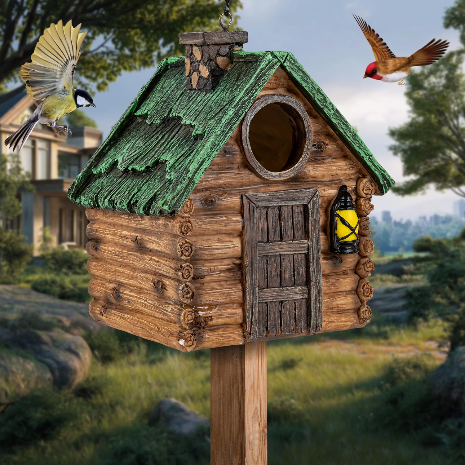 GLOPHOK bird house resin texture close-up highlighting durable outdoor material.