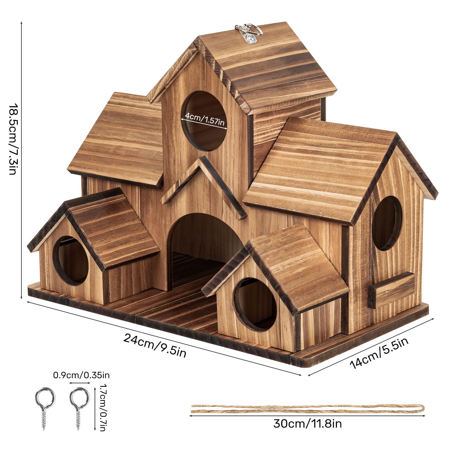 GLOPHOK cedar birdhouse features multi-hole design for bluebirds, finches, wrens