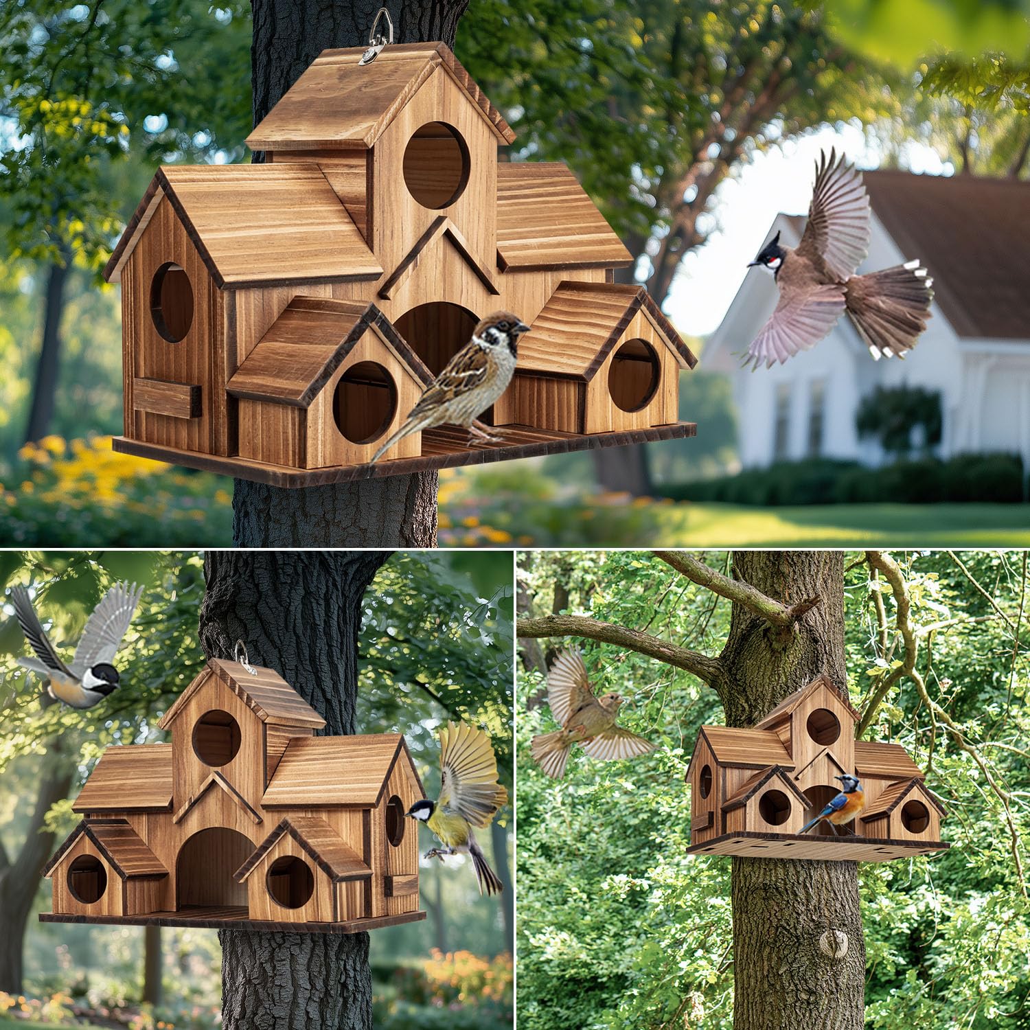 GLOPHOK hanging birdhouse installed in garden, easy to observe birds