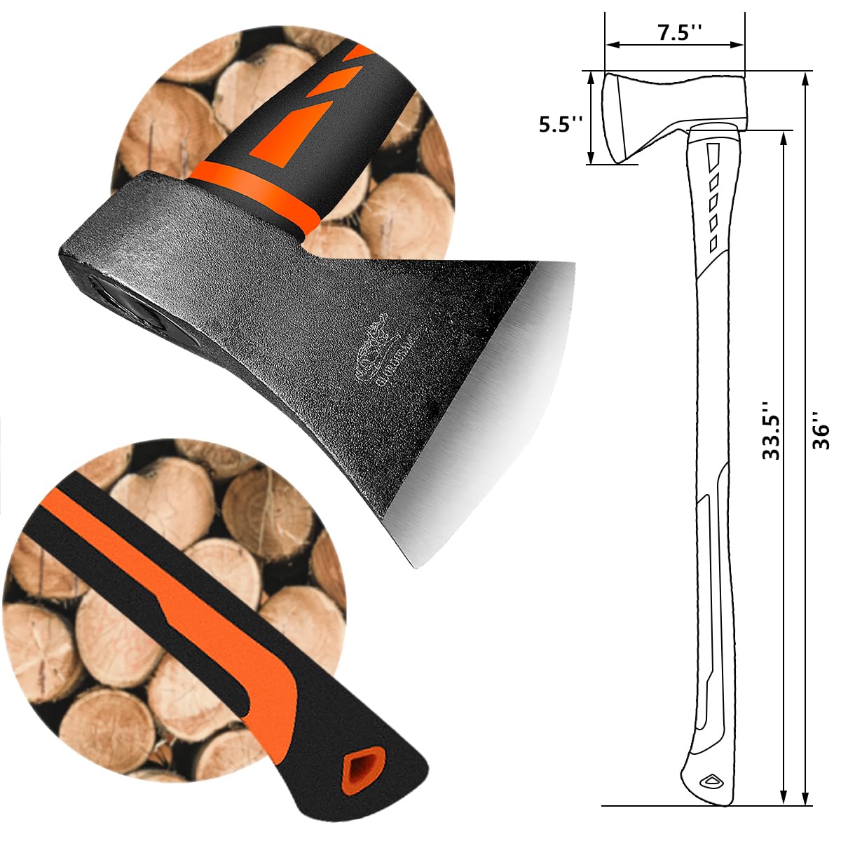 Glorousamc chopping axe blade sharp edge demonstrates clean cuts for efficient firewood prep.