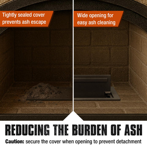 Glosaie ash dump door installed securely in the fireplace base for stability