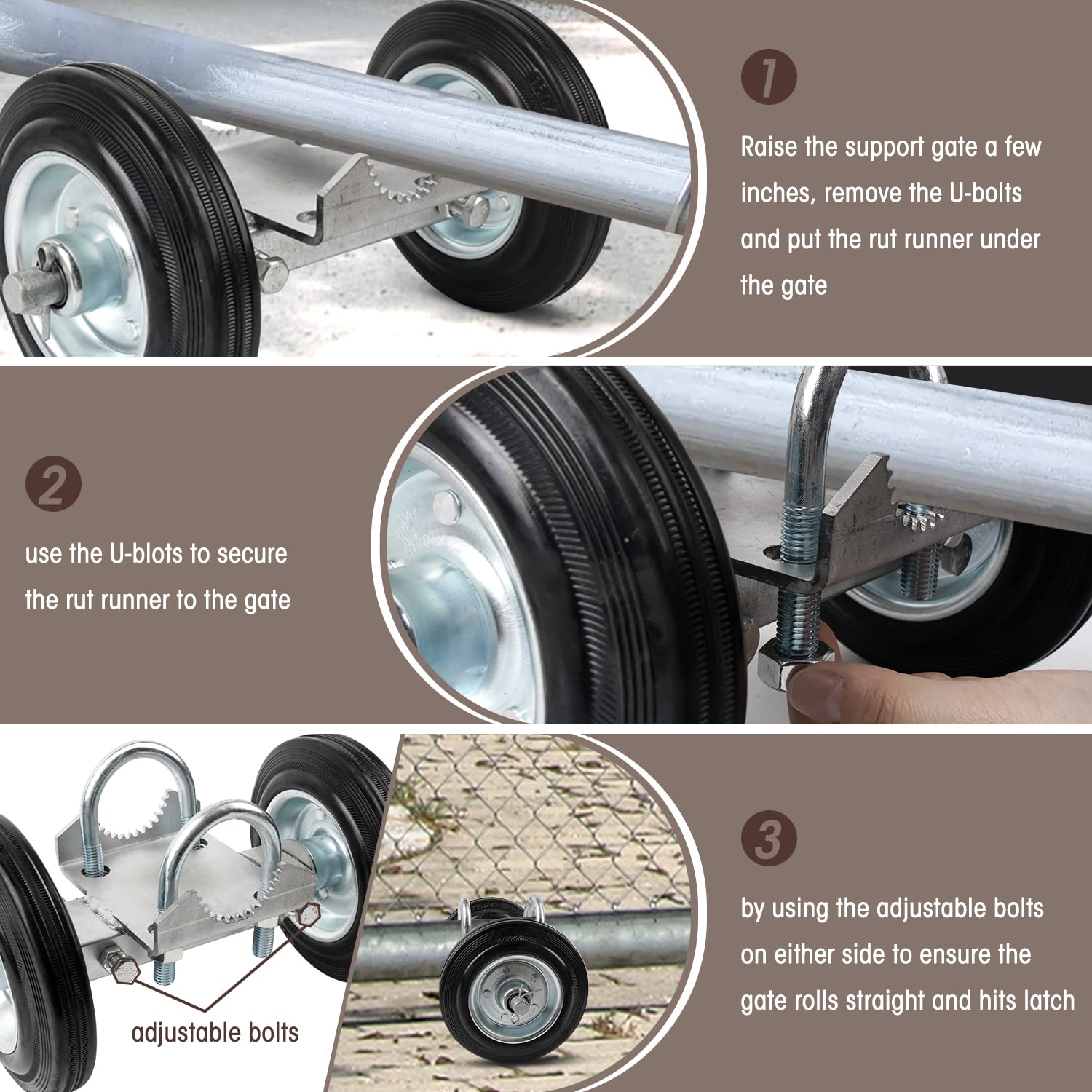 Glosaie easy-installation gate wheel with bolt-and-go setup.