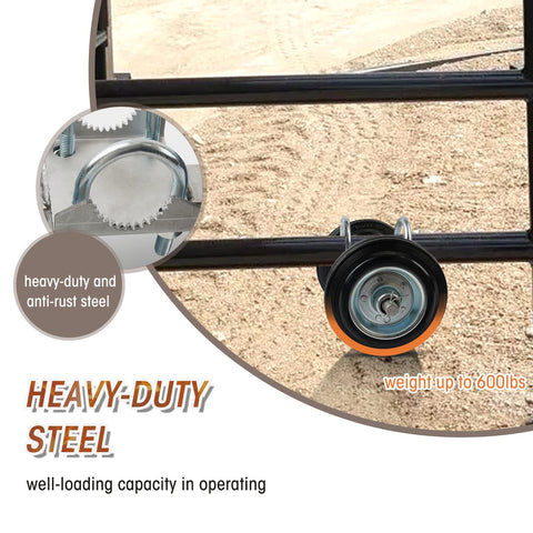 Glosaie gate wheel frame fitment view showing 1-3/8 to 1-7/8 inch compatibility.