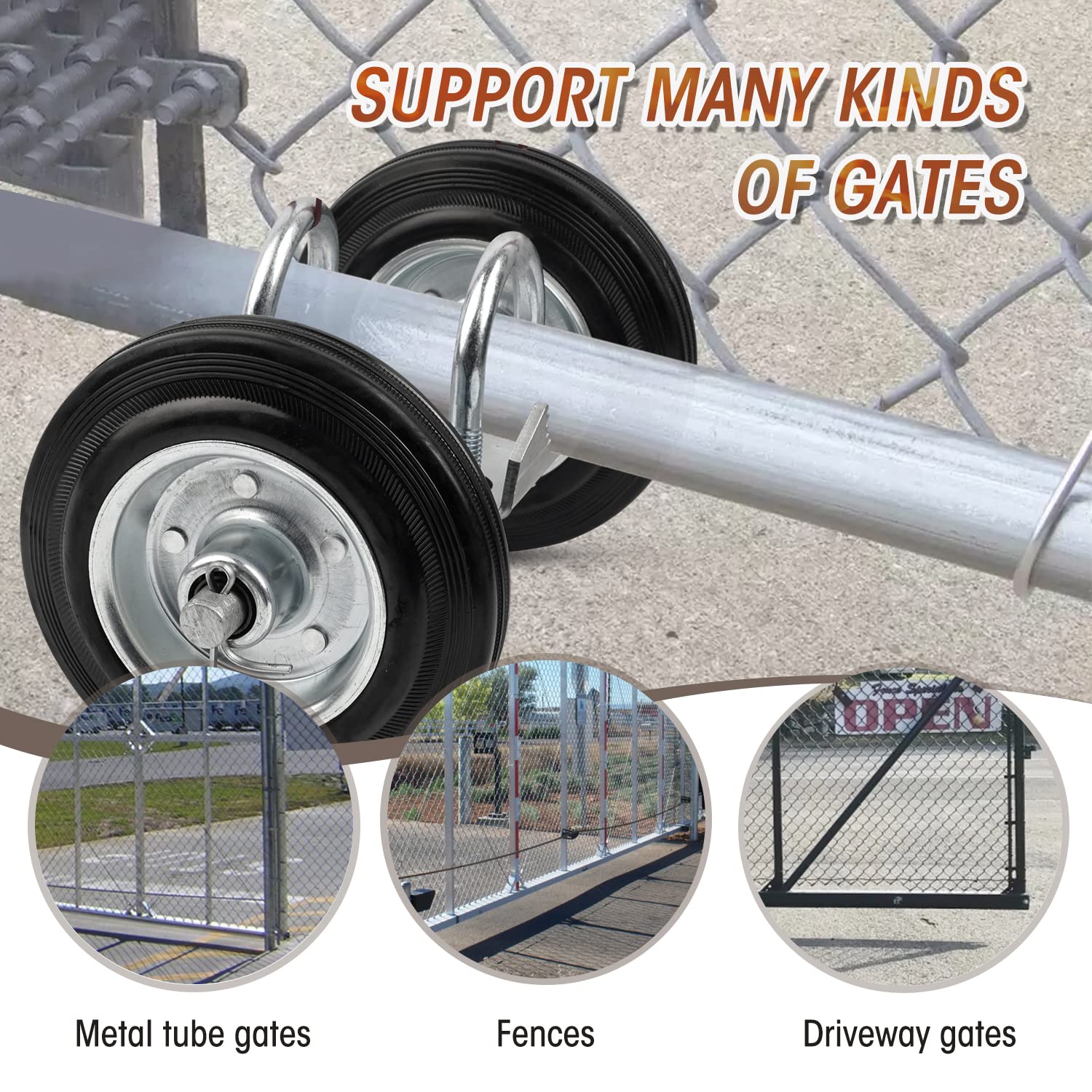 Glosaie heavy-duty steel gate wheel for durable, rust-resistant operation.