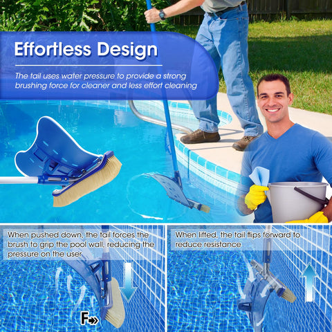 Glosaie nylon bristles resist chemicals for durable pool cleaning.