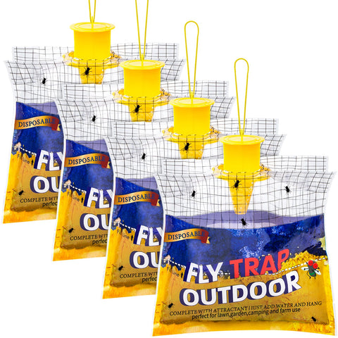 Glovv disposable fly traps attract flies outdoors with color cues.