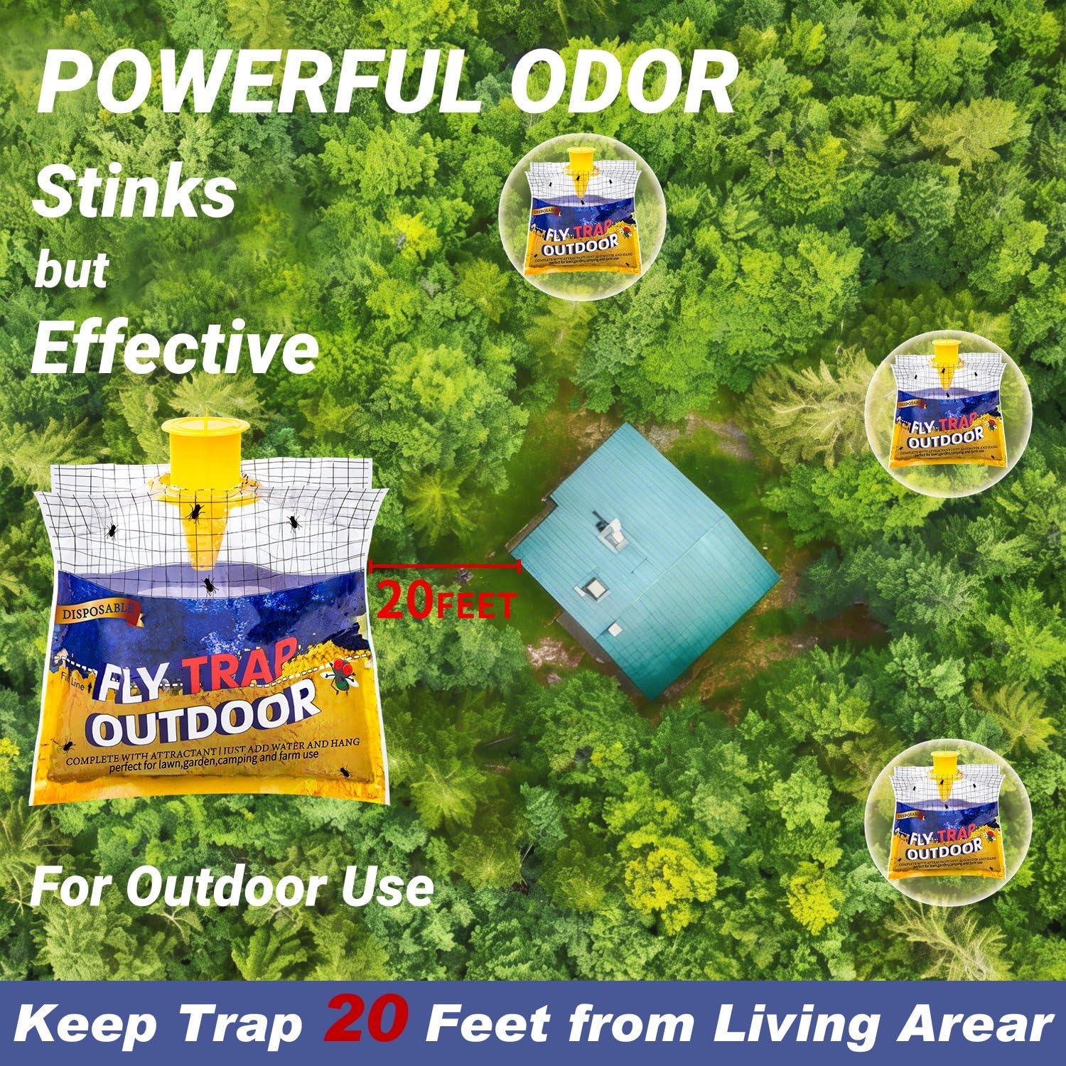 Glovv farm and garden fly trap hung in well-ventilated space for pest control.