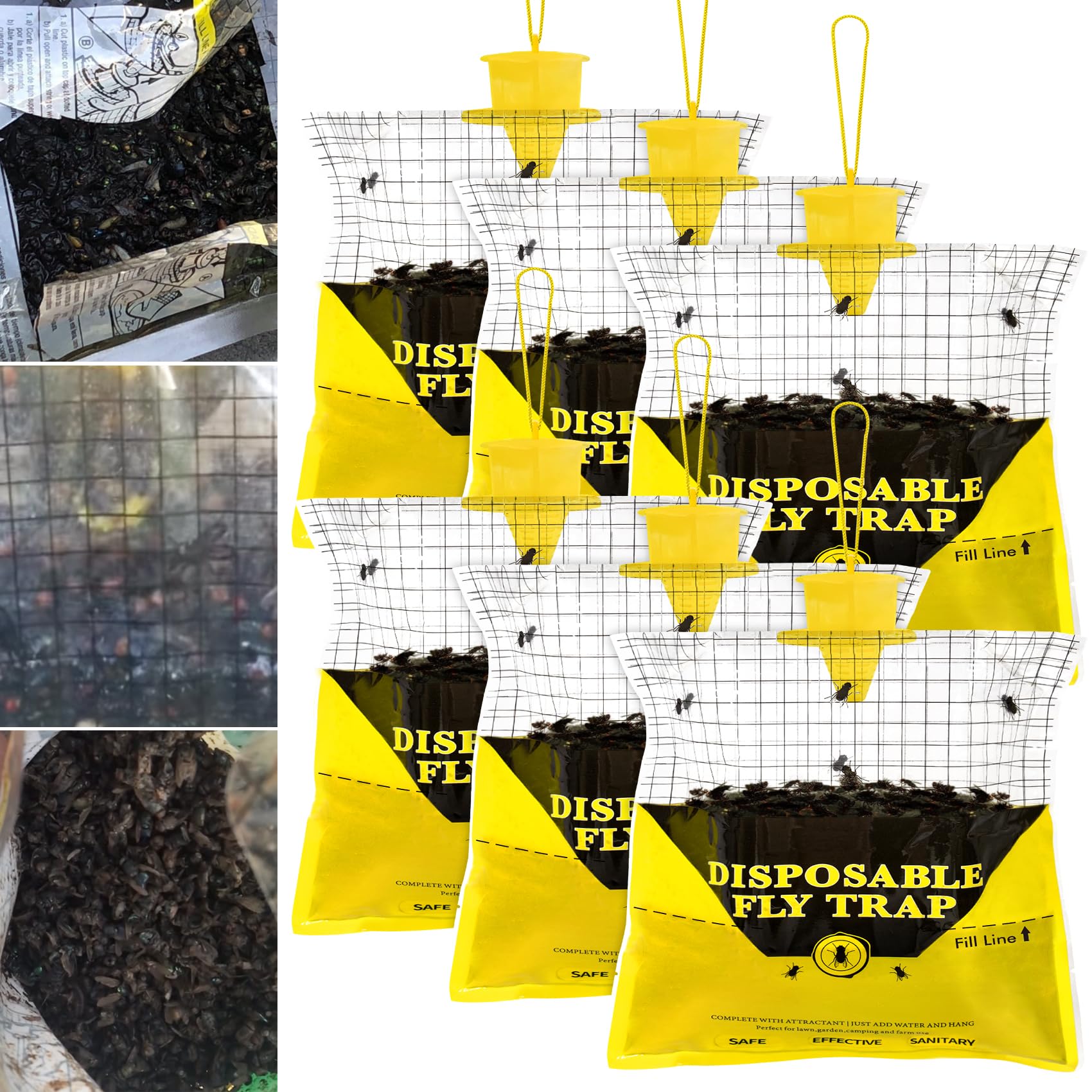 Glovv fly traps outdoor hanging with bait attract flies quickly in a barn setting.