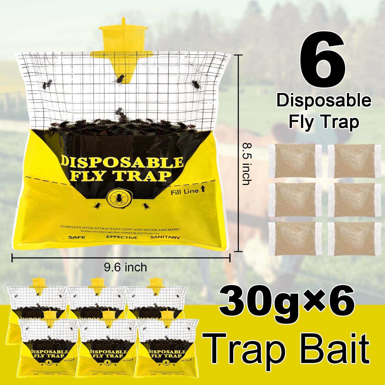 Close-up of Glovv yellow lure attracting flies for efficient trapping.