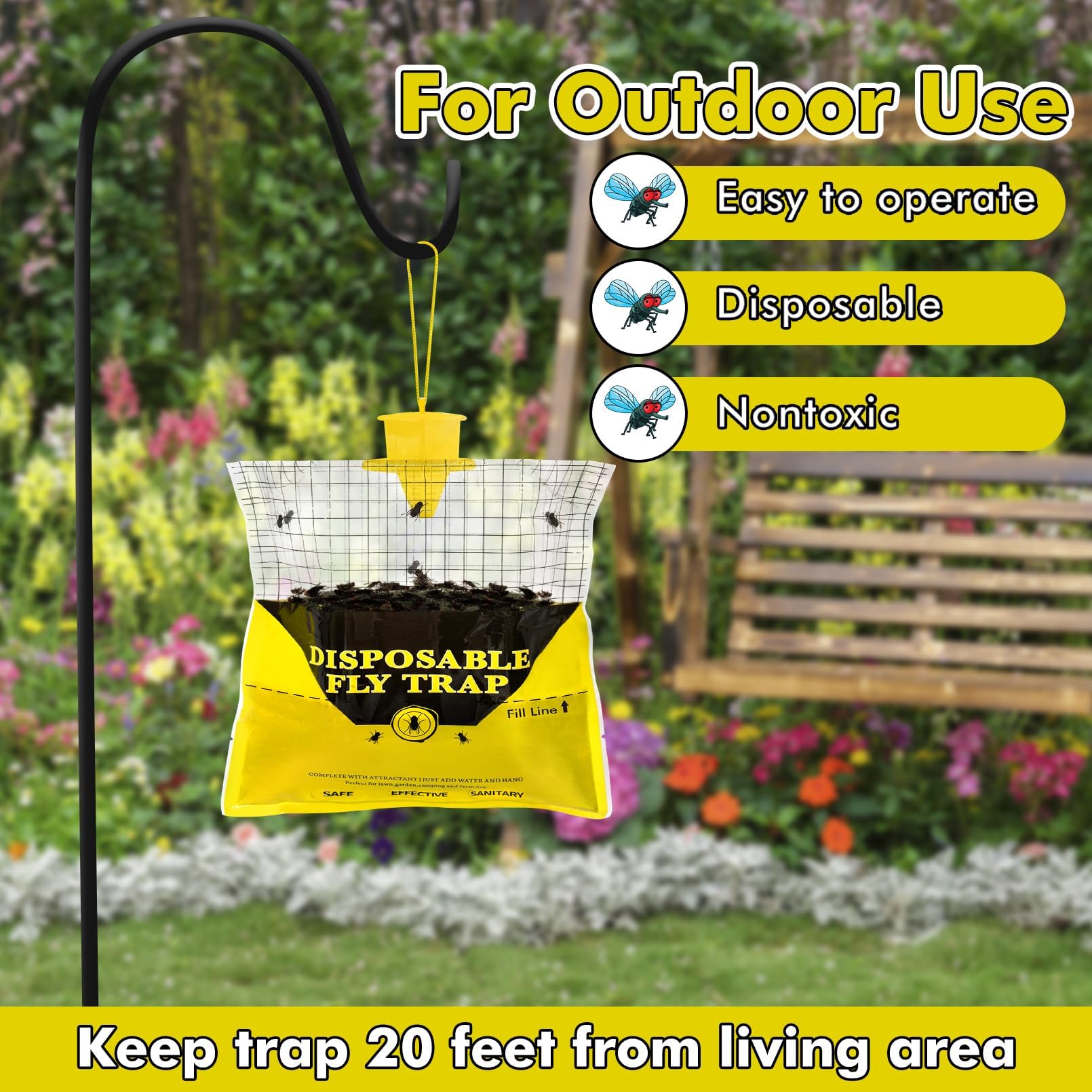 Glovv fly traps hanging rope supports sturdy outdoor placement.
