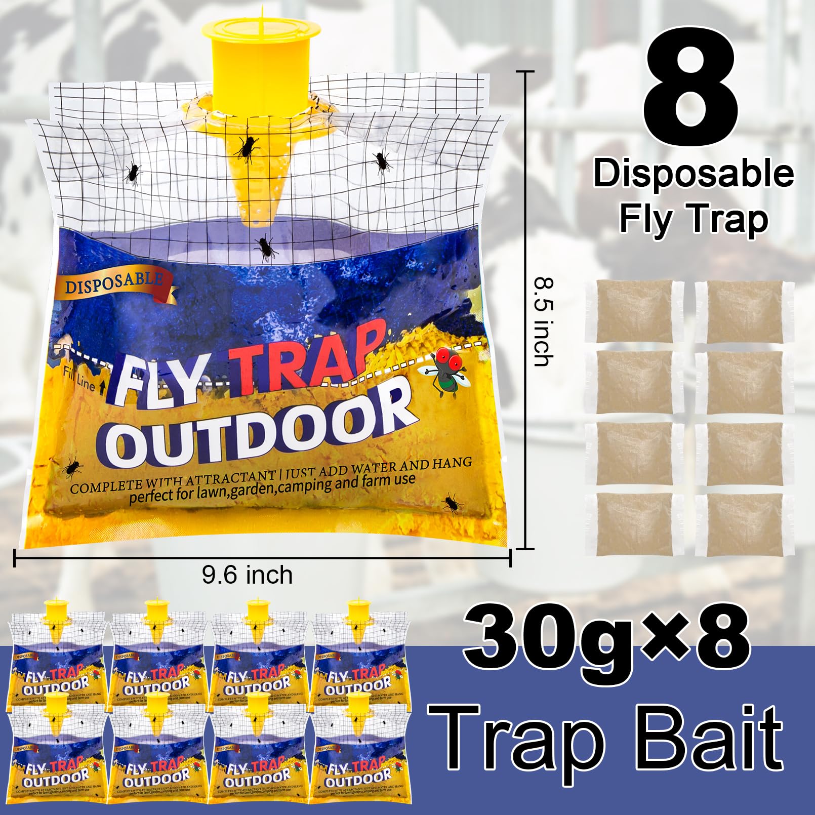 Glovv fly traps prebait refill facilitates quick setup for outdoor use.
