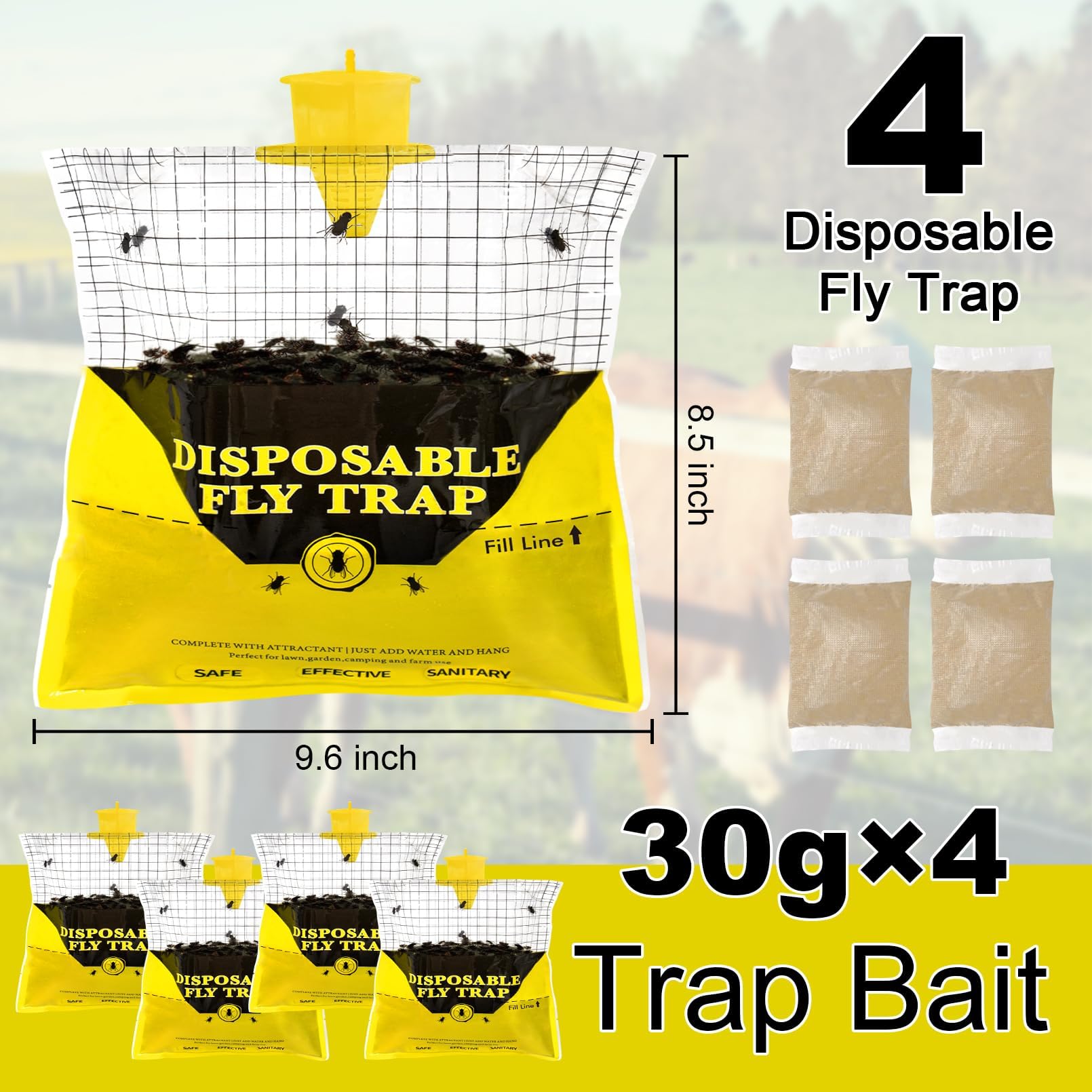 Glovv ranch fly trap bag opening demonstrates bait release for flies.