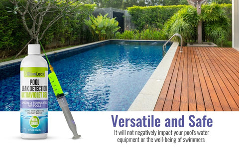Diving pool scene shows easy leak spotting with glow dye.