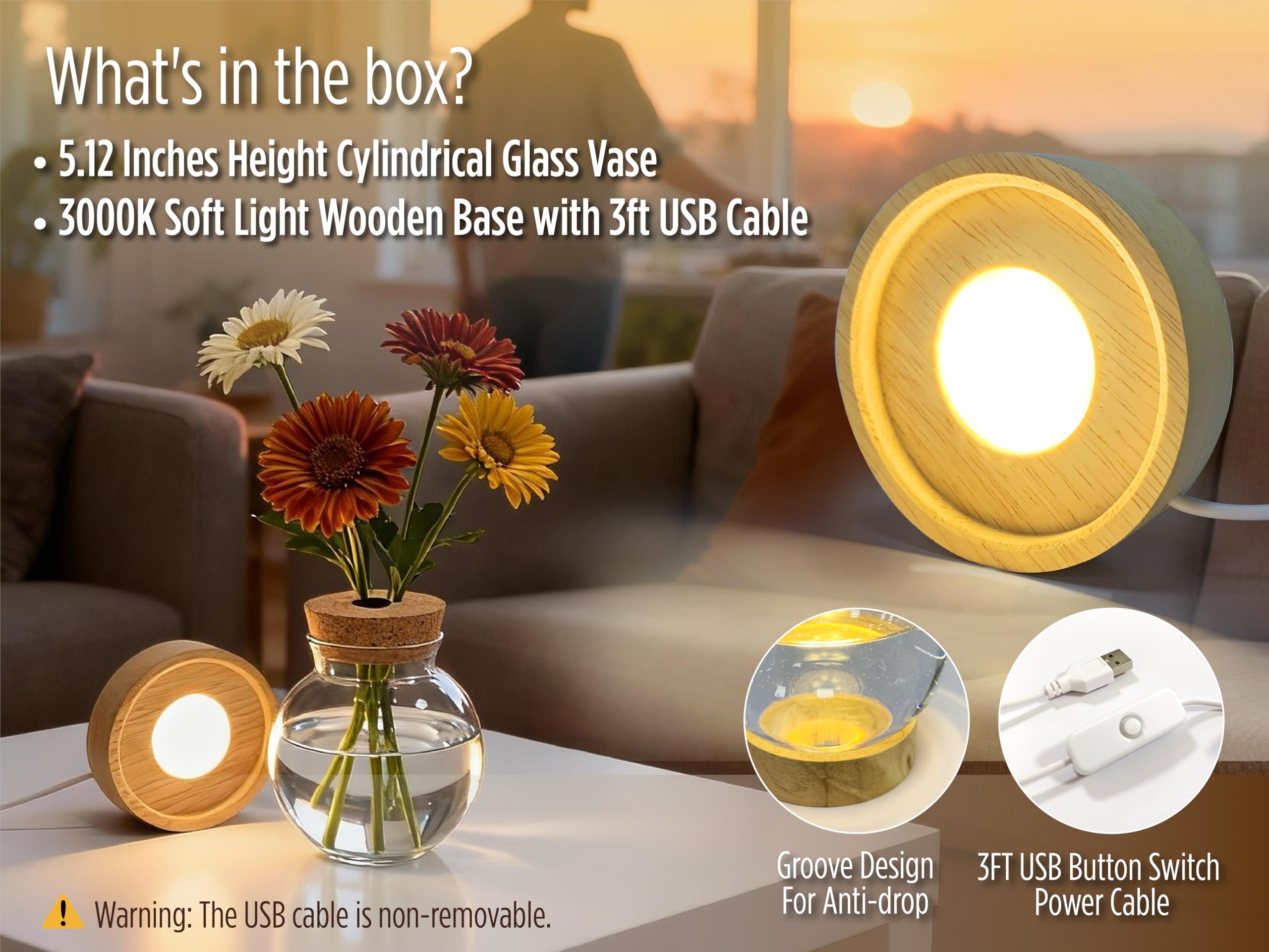 Glowfulidea anti-slip groove design keeps the glass vase securely in place.