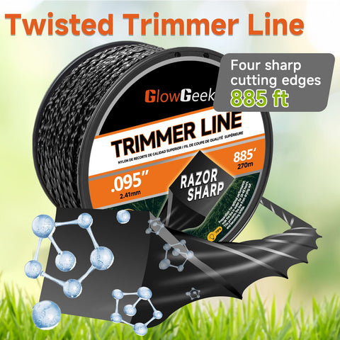 GlowGeek twisted nylon trimmer string, 885 ft, reduced vibration