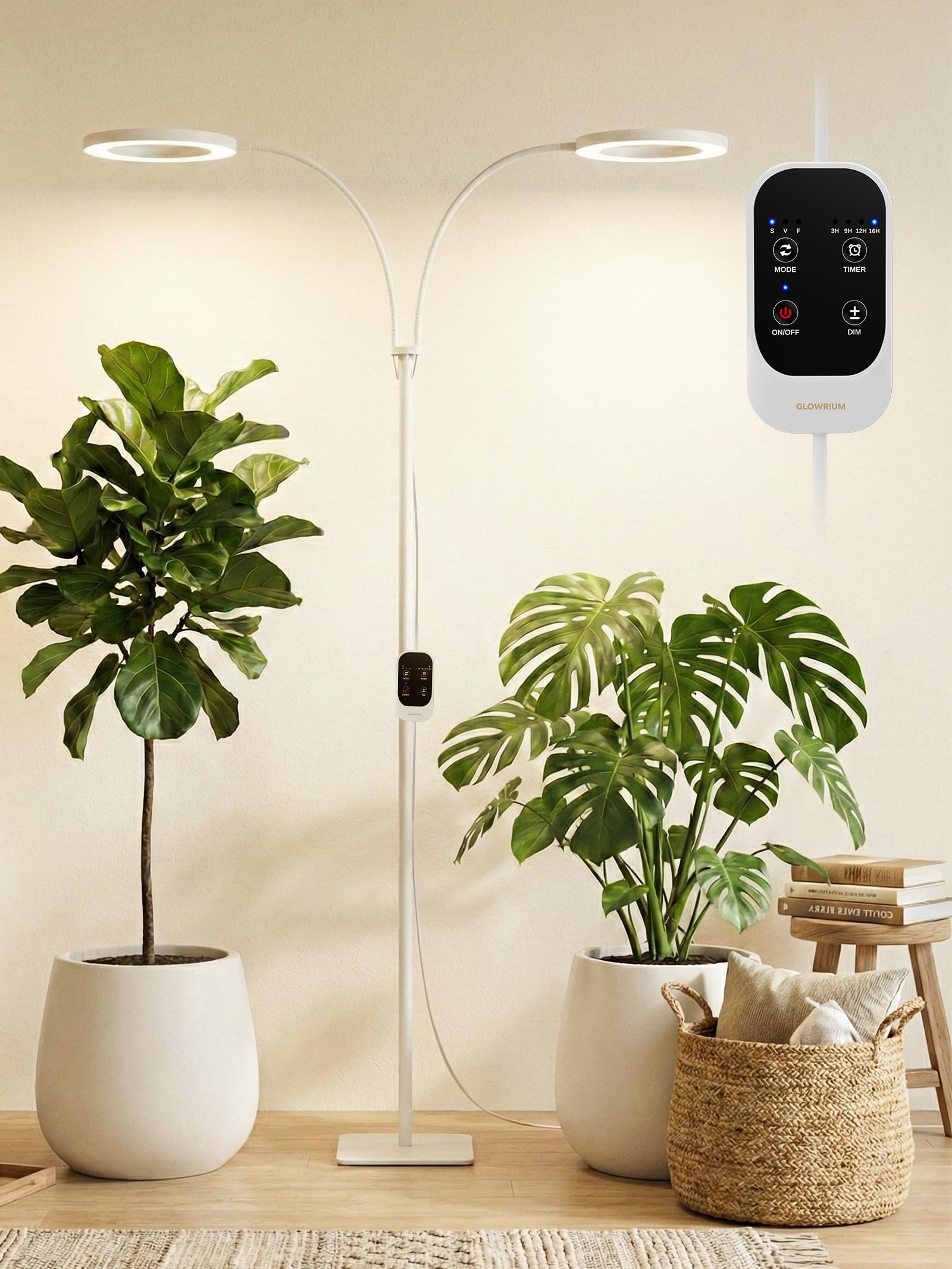 GLOWRIUM 48W dual-head grow light full assembly for easy indoor setup of plants