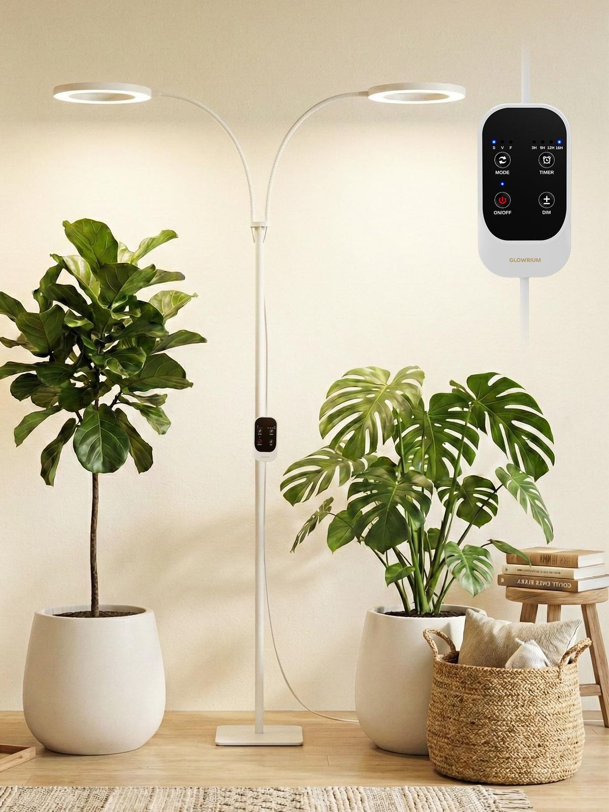 GLOWRIUM 48W dual-head grow light full assembly for easy indoor setup of plants