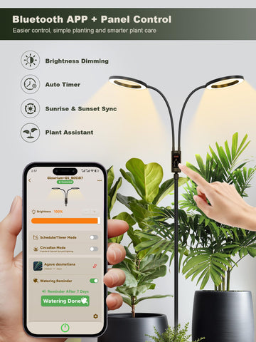Glowrium Bluetooth app control enables easy, hands-free indoor gardening.
