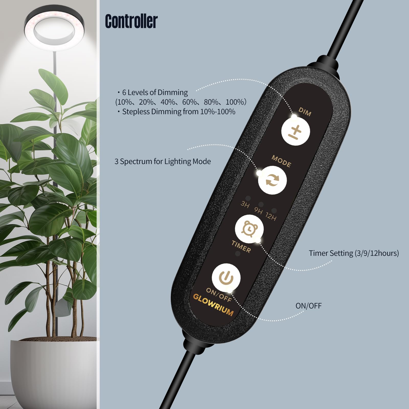 GLOWRIUM dimmer and timer enable automated, customizable light schedules.