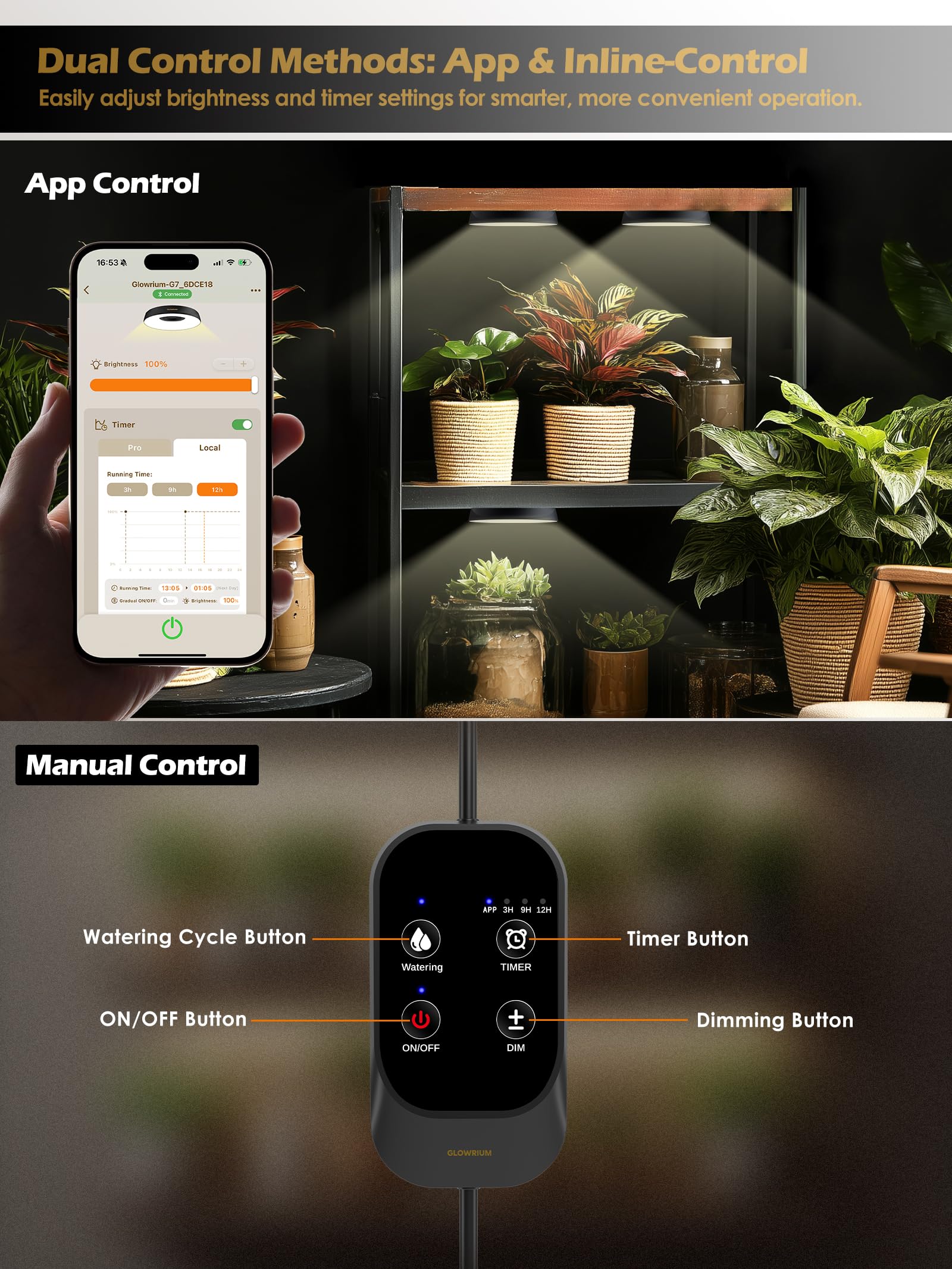 GLOWRIUM grow light sleek black design for modern interiors