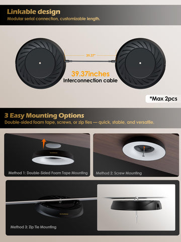 GLOWRIUM grow light mounting options with tape, screws, and zip ties