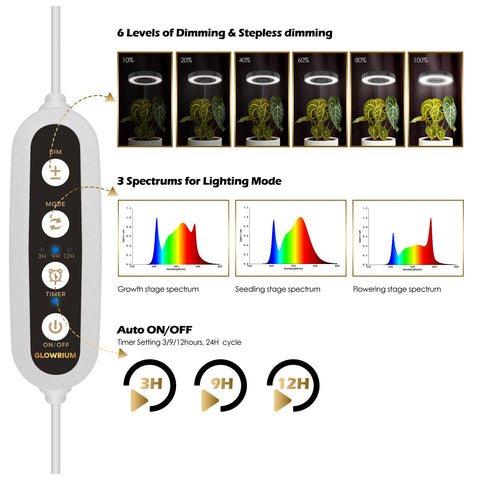 Glowrium Grow Lights 3/9/12 hour timer supports automated daily cycles.