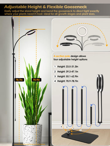 Glowrium Grow Lights timer settings automate on-off cycles for easy care.