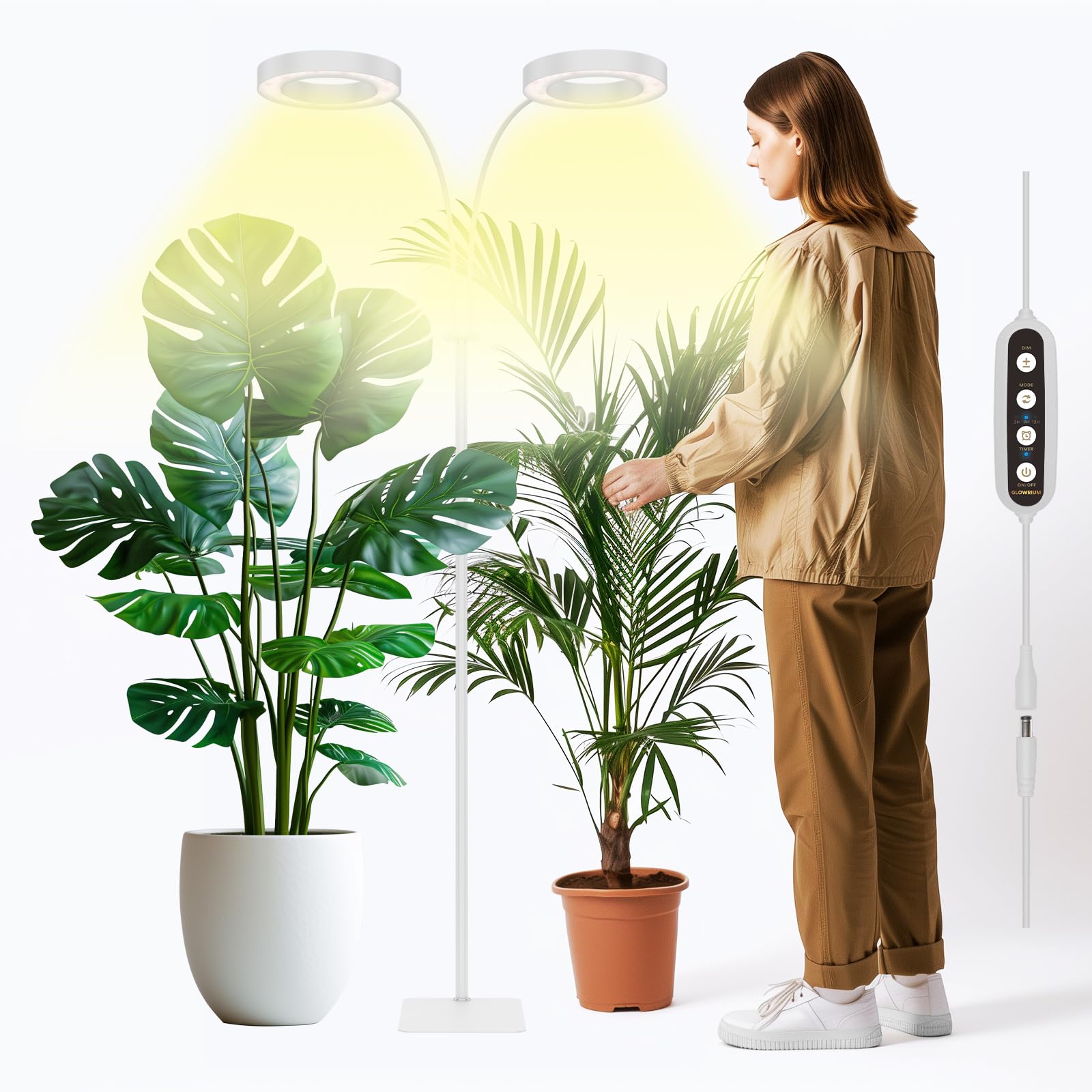GLOWRIUM two-head plant light delivering even coverage for indoor greens