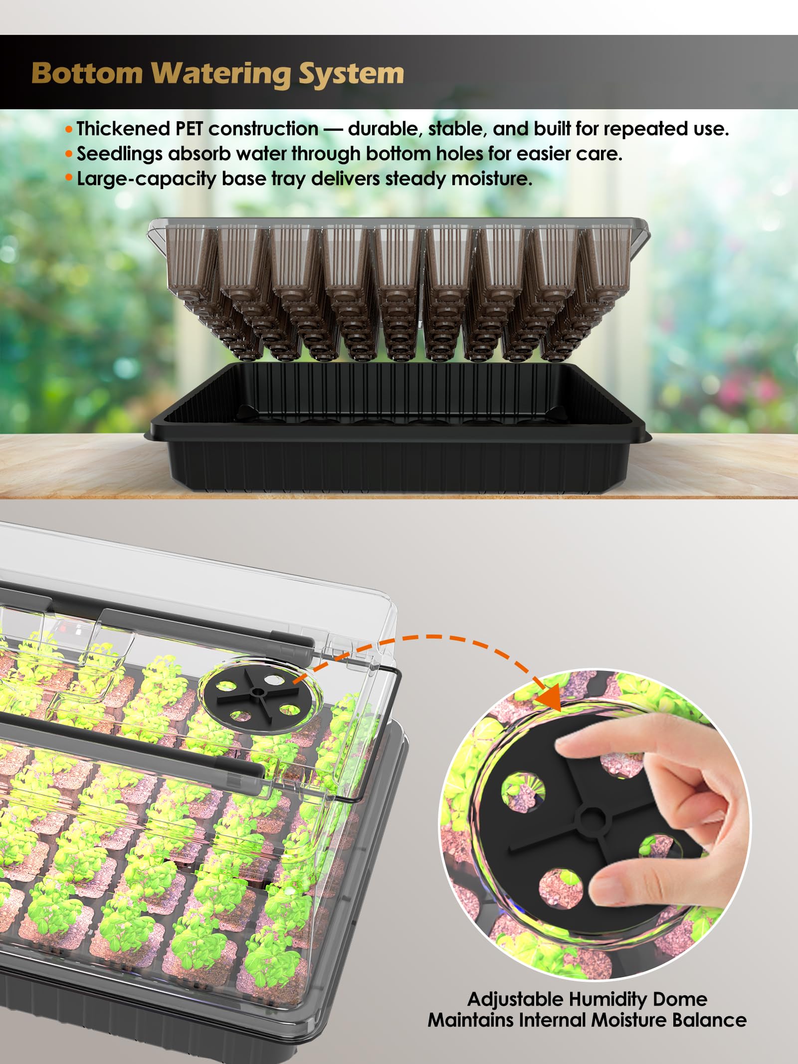 GLOWRIUM seed starter tray bottom watering system delivers moisture to roots