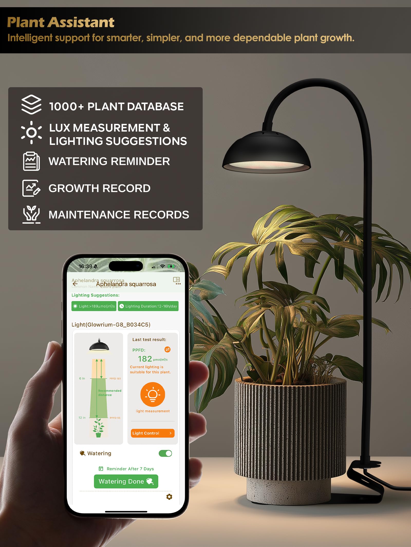 GLOWRIUM app-controlled grow light for convenient scheduling and remote management