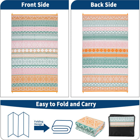 GlowSol outdoor rug black-white 8x10, durable all-weather mat for decks and camps.