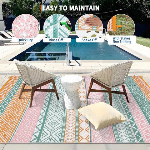 GlowSol outdoor rug brown-grey 8x10, UV resistant and colorfast for long-lasting color.