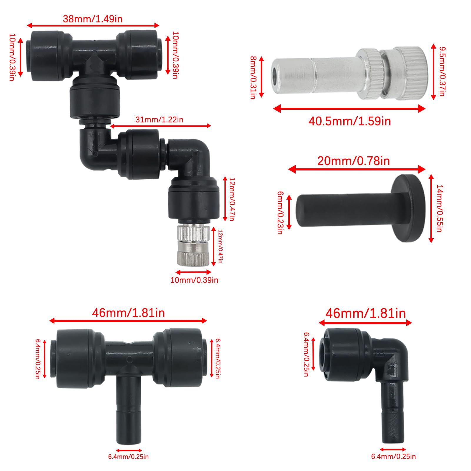 GLSJA misting nozzle showing 0.25 mm orifice for fine coverage