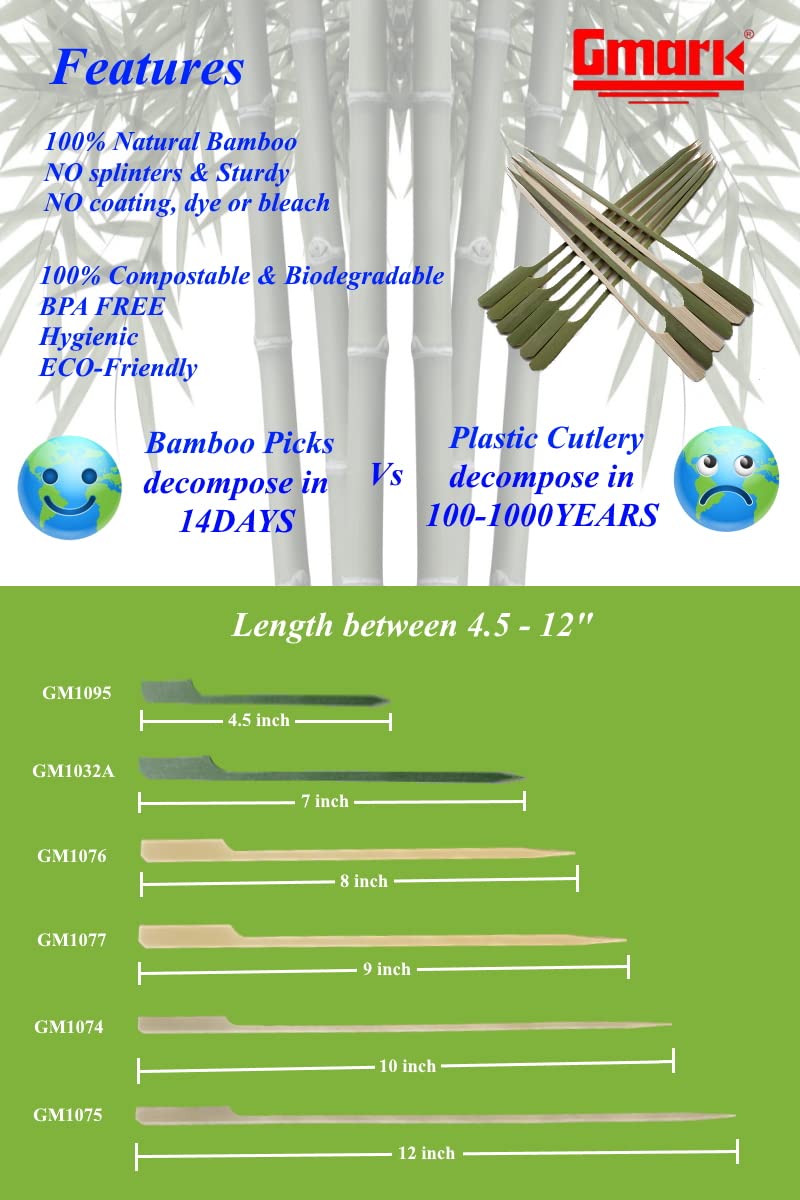 Gmark bamboo paddle skewers natural color with yellow-green hue for canapés.