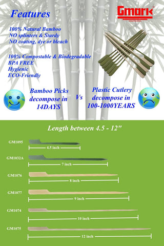 Gmark bamboo paddle skewers wood grain close-up showing natural texture and strength.